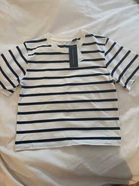 French Connection Kids White and Navy Striped Short Sleeve Tee